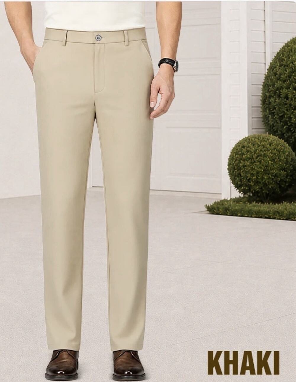 Men's TimelessFlex High Stretch Straight Fit Pants, Khaki, Size 40x28